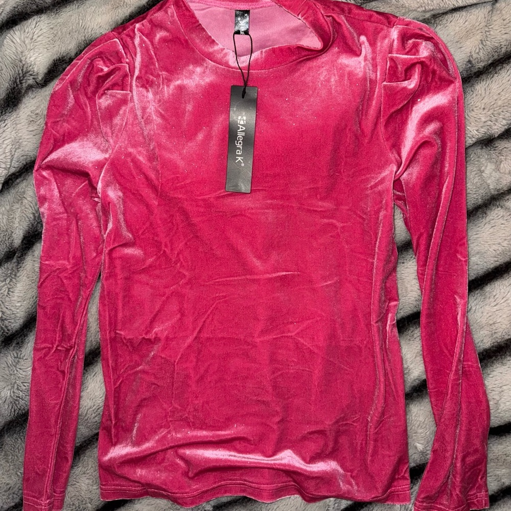 Allegra K Women's Red Velvet Long Sleeve Top